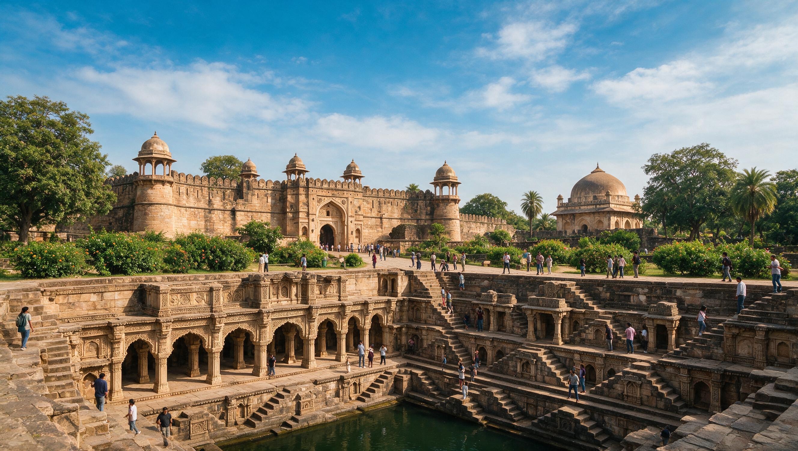 Ancient stepwell architecture in Mandu